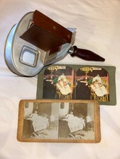 Antique Underwood & Underwood Sun Sculpture Stereoscope 1901 + 2 Cards Incomplet picture