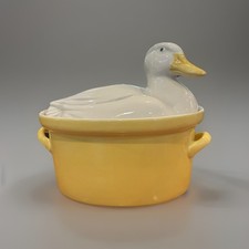Vintage HALL CARBONE Duck Casserole Dish Yellow & White Tureen picture