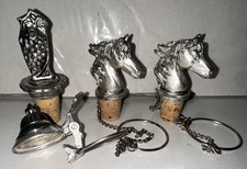 Vintage BMF Germany Pewter Barware Set: 2 Horse Stoppers, Grape & Pourer  picture