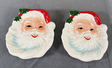 Vintage Brinn's Ceramic Santa Wall Plaque Ornaments Set of 2 Japan mid Century picture