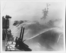 WWII US Navy Crew Firefighting Damaged Aircraft Carrier Military Poster Print picture