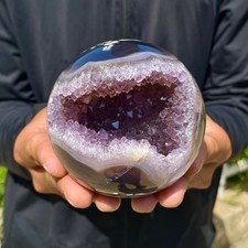 1.21LB Natural Agate Open Smile Sphere Amethyst Geode Healing Wealth Crystal Dec picture