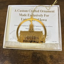 Vintage University Of Iowa Gold Plated Old Capital Ornament picture