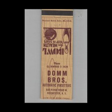 Matchbook Cover Domm Bros Bowling Alley Rochester NY picture