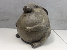 Chubby Bunny Rabbit Statue Ceramic Garden Figurine Rustic Weathered Finish 9in picture