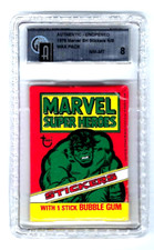 1976 Topps MARVEL SUPER HEROES Stickers Unopened Sealed Pack-GA GRADED 8 NRMT-MT picture