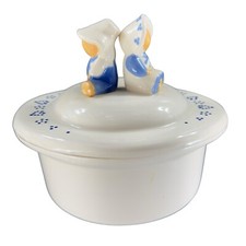1980s Dutch Children Casserole Baking Dish Amish Style Covered Ceramic Dish VTG picture
