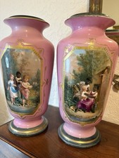 Antique Madame Pompadour Pink Paris Hand painted Porcelain Vases picture
