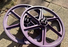 Skyway Tuff 6 Spoke Old School BMX Mag Wheels Purple With Freewheel picture