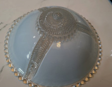 CEILING LIGHT LAMP SHADE GLOBE Art Deco 3 Hole Blue Candlewick Edge Nice 11