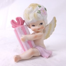 Lego Birthday Belle Angel With Pink Present Vintage Bisque Cherub Figurine Japan picture