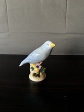 Vintage Blue Bird Porcelain Figurine Floral Base Yellow Beak Ceramic Decor picture