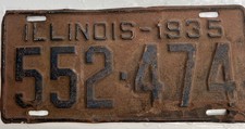 Illinois 1935 License Plate Rustic Vintage Garage Man Cave Auto Classic Bar picture