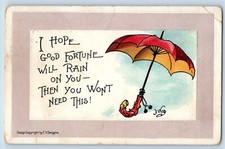 Dwig Signed Artist Postcard Umbrella I Hope Good Fortune Will Rain Ruso ND 1916 picture