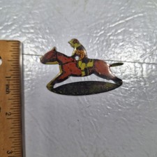 Tin Lithographed Jockey Riding Horse On Base Vintage 1920-1950s picture