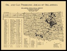 1921 Oklahoma Map of Oil & Gar Producing Areas NEW Sign: 15x20