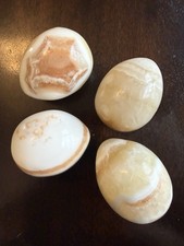 VTG Polished White Banded Onyx Stone Eggs- Set of 4 Decorative Marble (Easter) picture