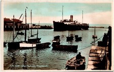 The Harbour Fishing Boats & Steamship Weymouth England 1910s RPPC Postcard UK picture