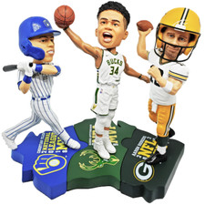 Giannis Antetokounmpo Christian Yelich Aaron Rodgers Triple MVP Bobblehead picture