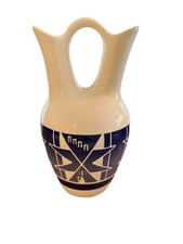 Wedding Vase Signed Jeanne High Elk Sioux 10” Blue White Glaze Finish picture