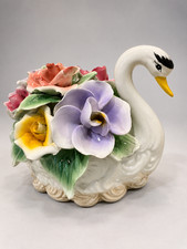 Vintage Capodimonte Porcelain Swan Floral Figurine Made in Italy 9.5in picture