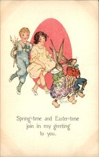 Easter Children with Easter Bunnies c1910s-20s Vintage Postcard picture