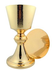 Church Gold Plated Brass Chalice & Paten, 14 Ounce, Hammered Finish picture