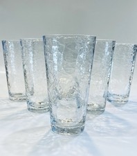 Set Of 6 Clear Crackle Glass Tall Tumblers RARE picture