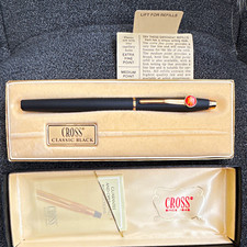 Cross Classic Black Ballpoint Pen, Metal w/ Gold Trim, Box & Refills picture