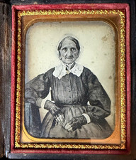 Antique 6th Plate Ambrotype B&W Portrait Photograph of Elderly Woman Late 1850s picture