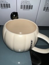 Starbucks Halloween Ceramic Autumn  Pumpkin Black Peep Cat Mug / NEW picture