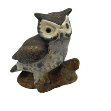 Vtg Norleans Ceramic Horned Owl Figurine Hand Painted Bird Statue Brown Grey picture