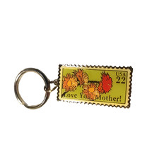 Love Your Mother Stamp Keychain USA 22 Gold Tone Floral picture
