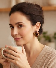 Vintage Beaded Clip-On Earrings with Gold and Brown Accents picture