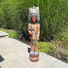 Large 48” Hand Carved Wood Cigar Store Indian Chief Statue Folk Art Vintage picture