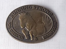 Vintage 1996 Running Strong American Indian Youth Bronze Belt Buckle Billy Mills picture