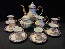 Vintage GNA Fine Porcelain 15-Pc Tea & Coffee Set - Cobalt Blue & Gold Victorian picture