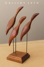 SUPERB ATOMIC MID CENTURY ABSTRACT BIRDS TEAK SCULPTURE 50S 60S DANISH ART VTG picture