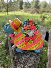 Vintage 1968 Holiday Fair Japan Psychedelic Turtle Bank Piggy Bank with Stopper picture