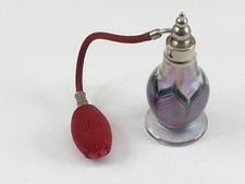 Beautiful Signed Zellique Vintage Art Glass Feathered Pull Perfume Atomizer picture