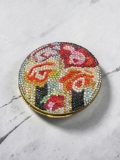 Vintage Judith Leiber Swarovski Crystal Floral Powder Mirror Compact picture
