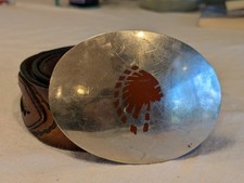 Leegin Feather Inlay Belt and Native American Indian Buckle Size 35 picture