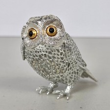 Christofle France Silver Plated Owl Figurine Lumiere Filigree Gold Eyes 2