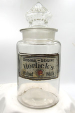 Early HORLICK'S MALTED MILK Racine Wisc LABEL UNDER GLASS Counter Display Jar picture