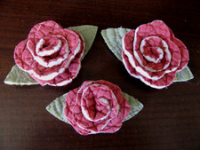 FreeShip Lot of 8 Vtg Cutter Quilt Red 3D Rose All Fabric Applique Die Cuts picture
