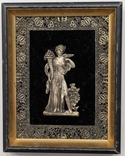 Antique Victorian Neoclassical Bas-Relief Plaque Cornucopia Filigree Frame picture