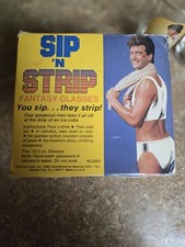 Vintage 1983 Spencer Gifts Sip N Strip Fantasy Glasses Set 4 w/ Original Box picture