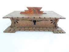 * Handmade South Western Tramp Folk Art Wood Box , Footed 13