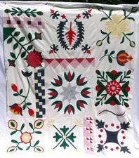 Fabulous Vintage Quilt TOP Applique and Patchwork Sampler 64 by 75 EUC picture