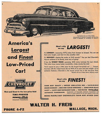 WALTER H. FREIS CHEVROLET STYLELINE DE LUXE 2-DOOR SEDAN WALLACE 1951 print ad picture